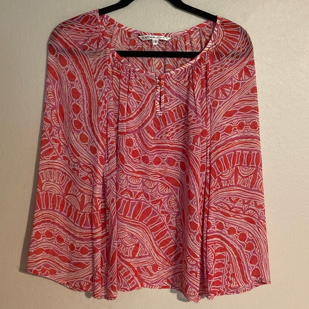 Trina Turk multicolored,sheer blouse. Size Small. Excellent condition, no flaws